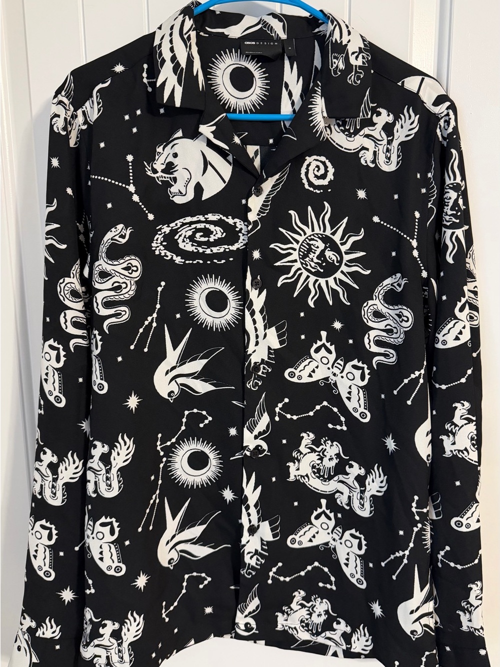 ASOS Black & White Celestial Print Long-Sleeve Button-Down Shirt